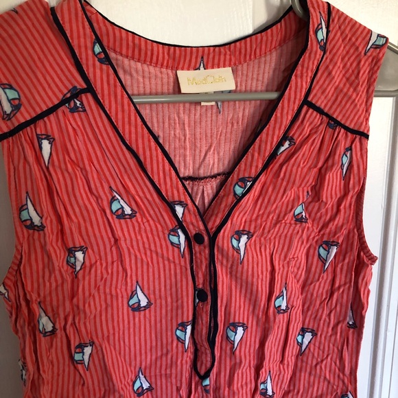 ModCloth Orange Stripped Button Tank with Sailboats - Picture 2 of 5